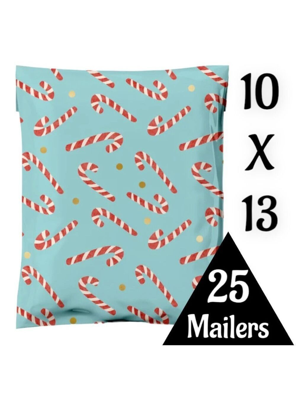 25 10X13 Poly Mailers Candy Canes Gold Dots, Shipping Envelopes PRICE IS FIRM - Picture 5 of 6